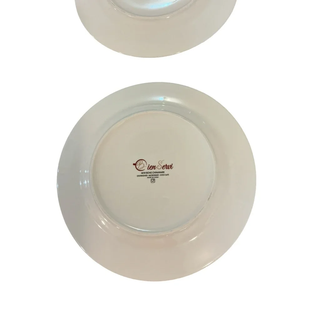 Bien Servi New Bone Chinaware Marble Gold Rim 8 Inch Salad‎ Plates Set of 4